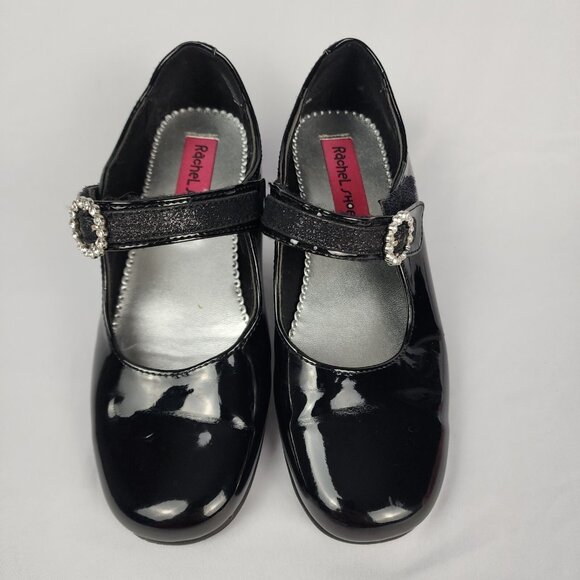 Rachel Shoes Girls 3M Black "Patent Leather Look" Rhinestone Hook Loop Closure - Picture 2 of 15